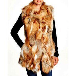 NWT $5,000 Maximilian red fox pieced GENUINE FUR mid-length vest SZ S fits 4 6